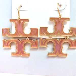 Tory Burch Britten Pink/ gold French wire hinged earrings
